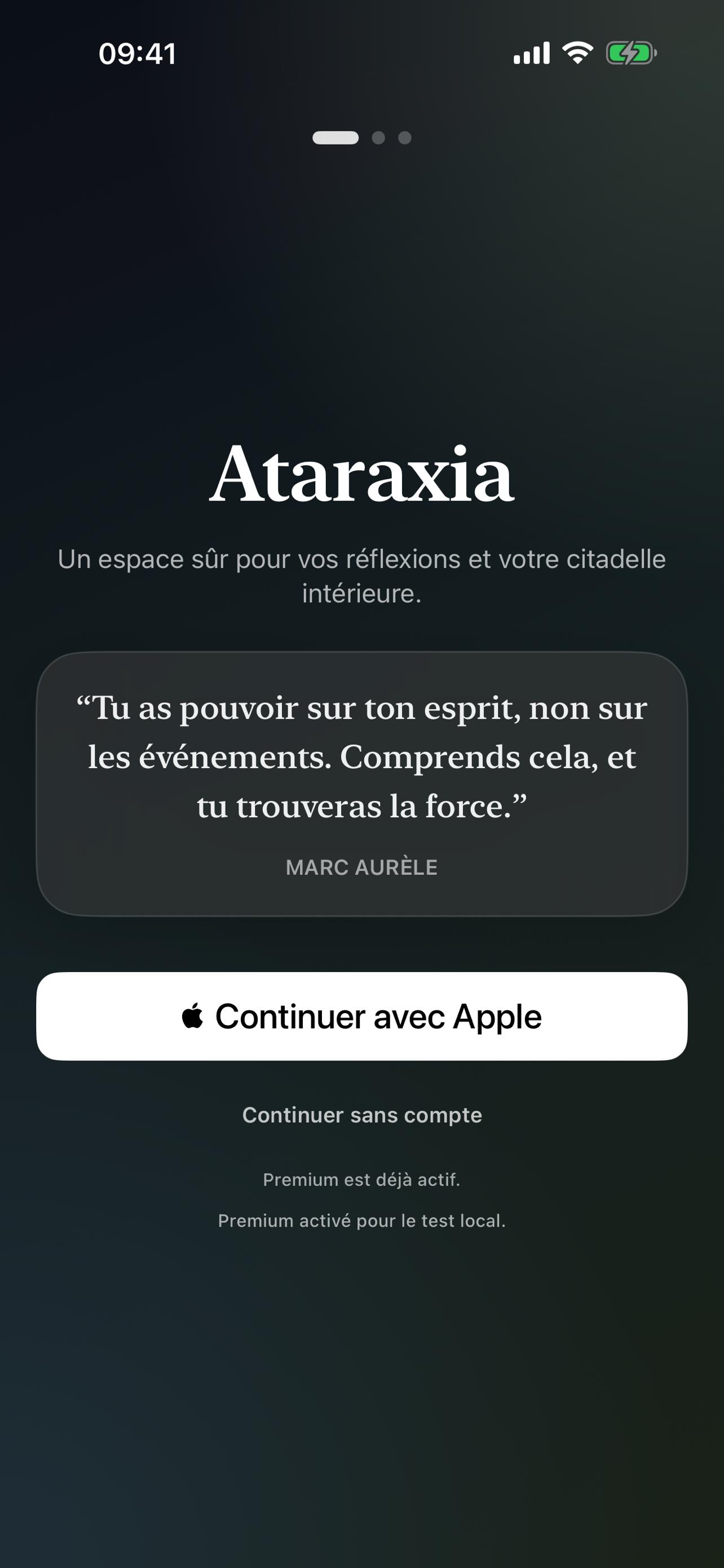 Écran d’accueil de Ataraxia